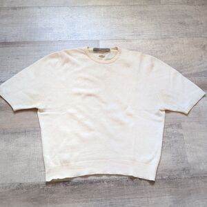 Vtg Braemar 100% Cashmere Ivory Short Sleeve Sweater Size M/L Made In Scotland